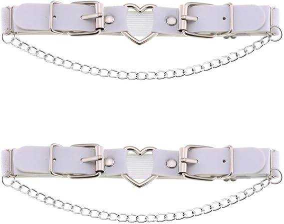 Women Thigh Garter Belt Gothic Leg Harness Heart with Chains Adjustable Elastic Belt 2PCS
