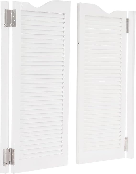 Double Half Doors Swinging Doors with Hinges, Louvered Interior Doors for Openings, Solid Pine Wood Room Divider for Hallway Kitchen Entrance Partition, White (White, 35.8" W X 41" H)