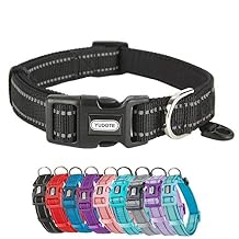 Reflective Nylon Padded Dog Collar Adjustable Soft Pet Collars with Quick Release Buckle for Small Medium Large Dogs (Black, 13-19 inch)