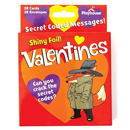 Playhouse Secret Codes Shiny Foil 28 Card Valentine Exchange Box with Envelopes for Kids