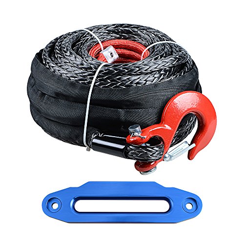 Set 92 x 12 Synthetic Winch Rope wProtective Sleeve  Red Hook  10 Hawse Fairlead Glossy Blue for Jeep UTV KFI Truck Boat Ramsey