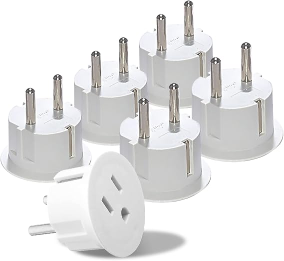 OREI American USA To European Plug Adapter Type E/F Schuko Plug Adapter - Use in Germany, France, More - CE Certified For Mobile, Laptop & Camera Chargers - 6 Pack