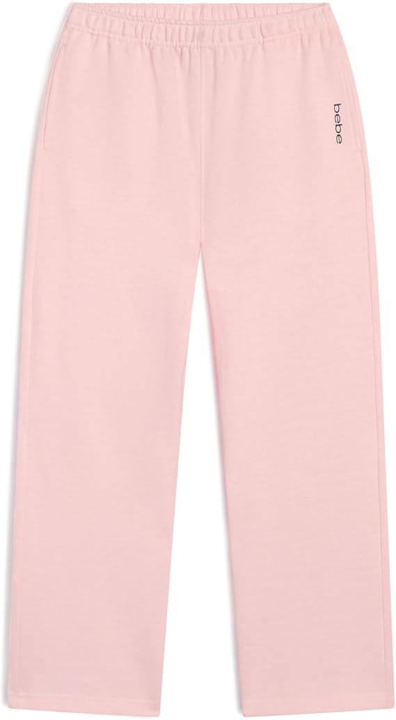 bebe Girls Wide Leg Sweatpants, French Terry Sweatpants with Pockets, Baggy Pants for Girls