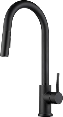 Dura Faucet RV Streamline Single Handle Pull-Down Kitchen Sink Faucet - Optional Deck Plate Matte Black
