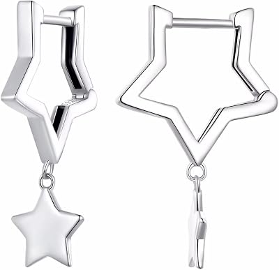 Star Hoop Earrings for Women, 925 Sterling Silver Hypoallergenic Small Sleeper Hoop Earrings Cute Huggie Hoops Star Dangle Earrings for Teen Girls