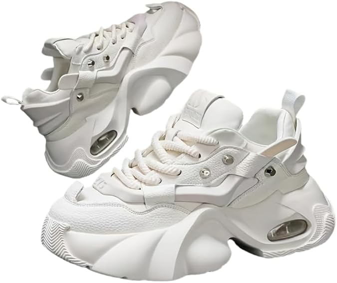 Chunky Sneakers for Man, 2024 Men's Fashion Sneakers - Durable, Platform, high-top Casual Shoes Durable Thick Sole Lace-Up Casual Shoes for Outdoor & Everyday Wear