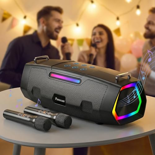 60W Hi-Fi Loud Sound Karaoke Machine - Portable Karaoke Speaker with 2 Wireless UHF Microphones 10s 5.3 Bluetooth Fast Pairing & 50ft Stable Connection - 6-12H Long Runtime for All Home Party & Events