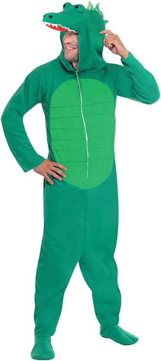 Smiffys Men's Crocodile Costume, Hooded All in One, Party Animals, Serious Fun, Size L, 23631