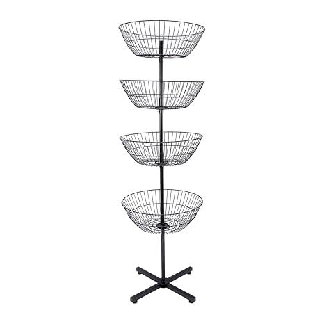 SSWBasics 4-Basket Wire Floor Spinner Rack and Dump Bin (63H x 22D) - Each Basket is 8D x 22 Diameter - Great for Retail, Thrift, and Convenience Stores, Plus Home Organization