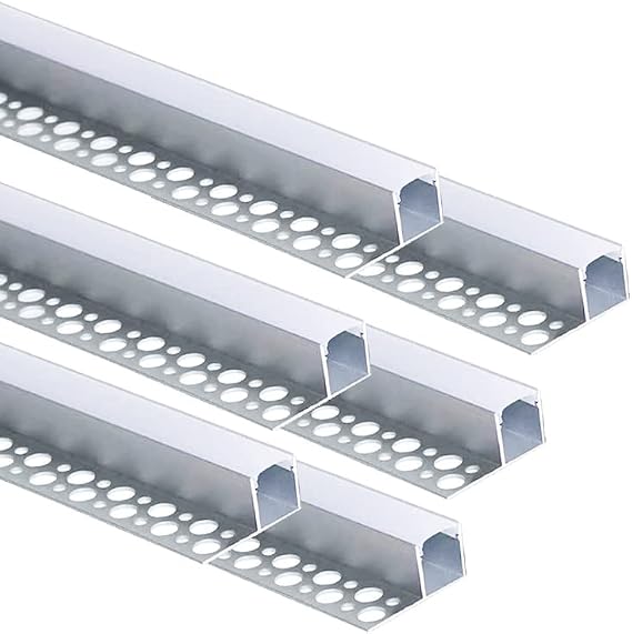Besseto LED Tile Edge 6 Pack 3.3 ft/1 Metre Plaster Trim Edge LED Strip Aluminium Profile, Trimless Recessed Aluminium LED Tile Profile with Milky Diffuser and End Caps