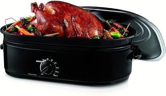 16 Quart Electric Roaster Oven with Self-Basting Lid, Large Turkey Roaster, Adjustable Temperature, Removable Pan Rack, Stainless Steel
