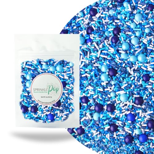 Sprinkle Pop Blue Ombre Sprinkle Mix| Navy Blue, Light Blue, Blue White Sprinkles| Undersea Themed Boy Birthday Gender Reveal Sprinkles Made in USA for Decorating Cake Cupcake Cookies Ice creams, 2oz