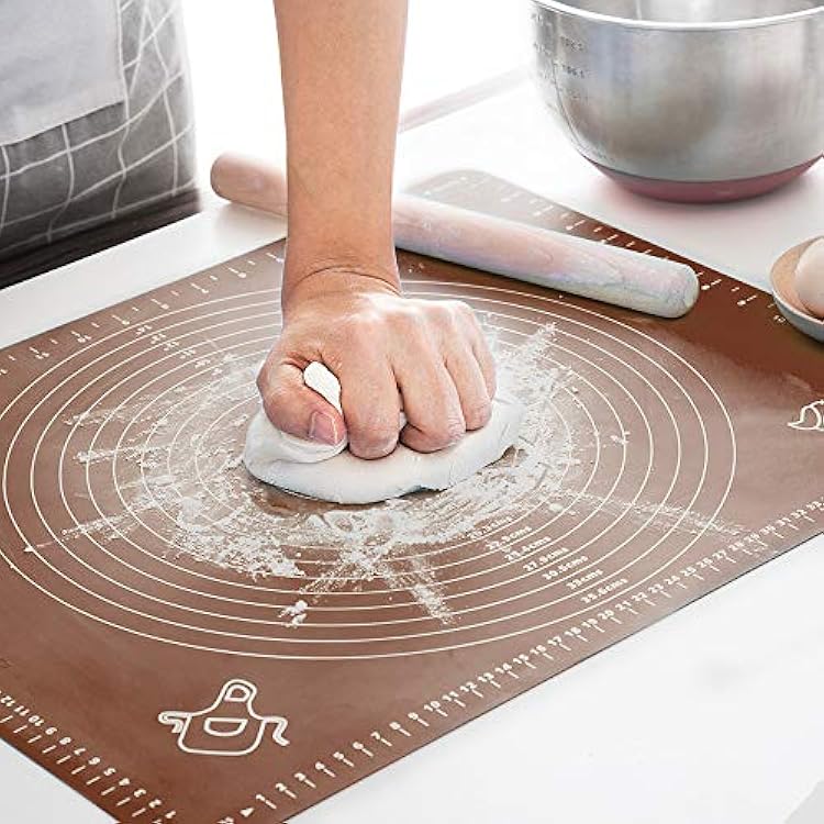 LIMNUO Silicone Baking Mat, Extra Thick Large Non Stick Pastry Mat Sheet for Dough Pie Crust Rolling Mats Brown, M-16W20L