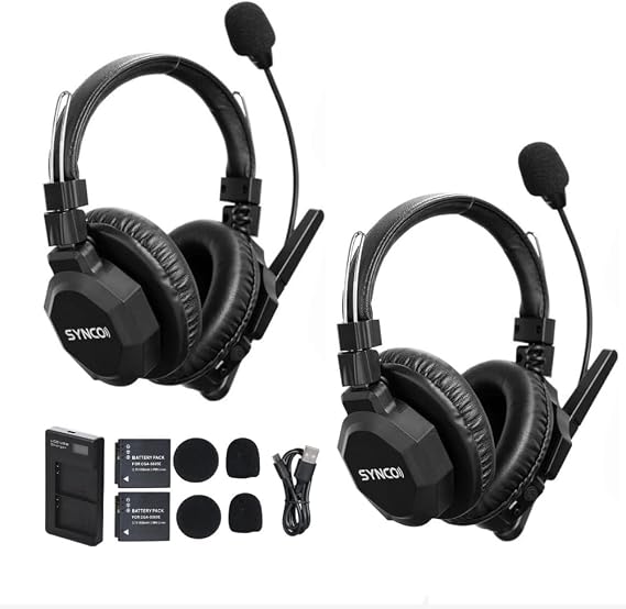 SYNCO Xtalk Xmax2 Wireless Intercom Headset System Dual-Ear for 2 Persons, Team Communication Headset 2.4GHz 1640ft 500m Long Distance Noise Reduction for Stage Performance Movie Shoot (Xmax2/2 PCS)