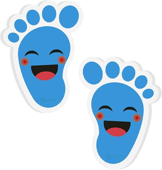 Beautyflier 20 Pairs Self-Adhesive Kids Footprint Stickers Cartoon Guide Floor Decals Social Distance Cute Smile Floor Stickers for Kids Room Party Nursery School Stairs Decor (Blue)