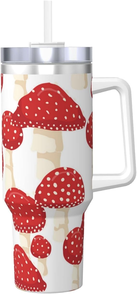 Fly Agaric Red Mushrooms,40OZ Ice Bully Cup with Handle Stainless Steel Mug Water Bottle