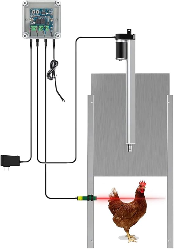Chicken Coop Auto Door Opener Kit Door Opener & Closer with Light Sensor Rainproof Outdoor Controller Actuator Motor,Remote Control Poultry Coop (Light Sensor Version)