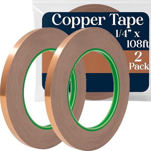 Kraftex Copper Tape [14 x108ft, 2PK] Copper Foil Tape for Stained Glass, DIY Crafts, Guitar Shielding, Slug Control & Faraday Projects