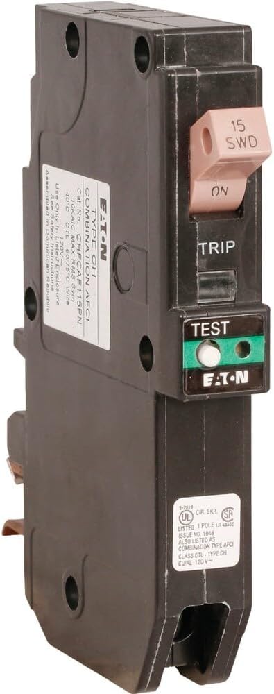 Eaton CHFCAF115PN Plug-in Mount Type CH Combination Arc Fault Circuit Breaker 1-Pole 15 Amp 120 Volt AC Fire-Guard