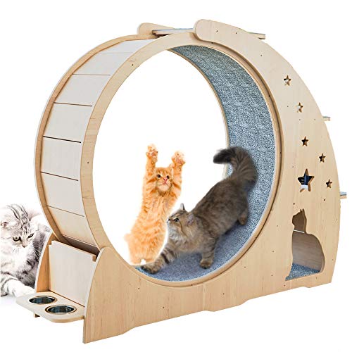 Cat Sports Running Wheel, Cats Wheel Wood Climbing Frame, Cat Litter Fitness Wheel, Oversized Roller Cat Indoor Activity Center,Small
