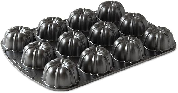 Nordic Ware Pro-Cast Mini Bundt Brownie Tin, Cast Aluminium Cake Tin for Mini Bundt Cakes, 4 Cup Non-Stick Pan Made in the USA, Colour: Graphite