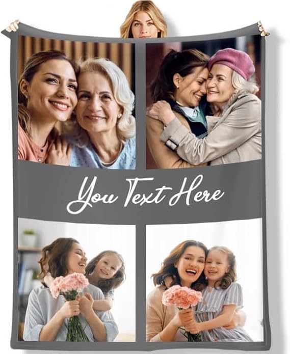Personalized Gifts for Dad Mom from Daughter Son, Custom Blanket w/Photos, Customized Photo Blankets,Throw Blankets with Pictures,Personalized Gifts for Fathers Mothers Day, 4 Photos 6 Sizes