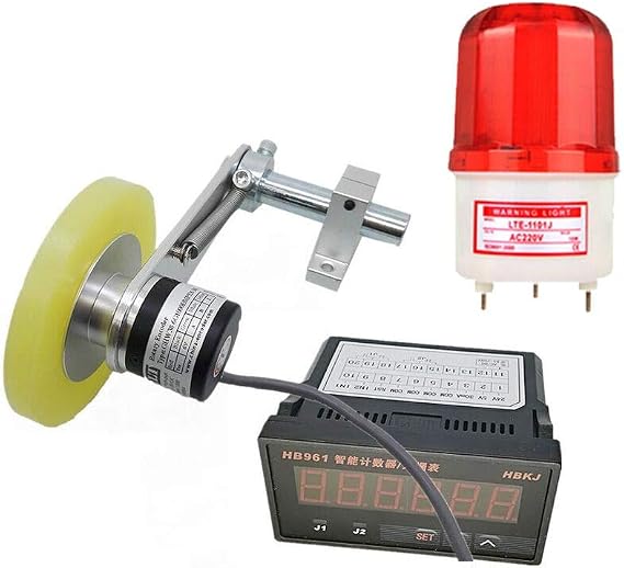 CALT GHW38 Roller 300mm Rubber Wheel Length Position Meter Measuring Pulse Rotary Encoder 600PPR Push-Pull with HB961 Indicator and alram Steel Mounting Spring Bracket