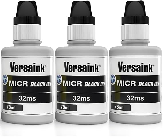Versaink-Nano 32 MS MICR Black Ink MICR Black Ink Cartridges for Check Printing - 78ml Bottle 3 Pack - Compatible with HP 32 Black