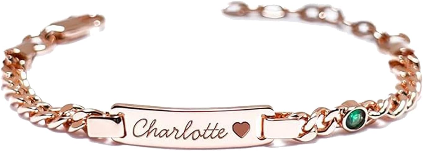 Personalized Baby Name Bracelet with Birthstone, 18k Gold Plated Custom Name Bracelet, Custom Jewelry for Infant Girls Boy Toddlers, as Birthday Baptism Christmas Gifts