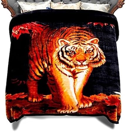 JML Raschel Fleece Blanket King Heavy, 87" x 94", A&B Printed Tigers | 10.5 lbs, 2 Ply, Korean Style, Reversible, Soft Thick Warm for Winter