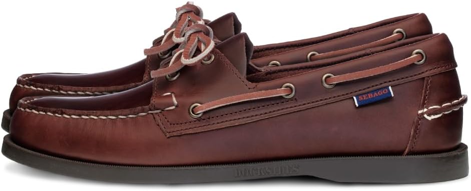 Sebago Portland Waxed Boat Shoes - Handsewn Waxed Leather Moccasins with Leather Sock Lining and Non-Marking, Slip-Resistant Rubber Outsoles