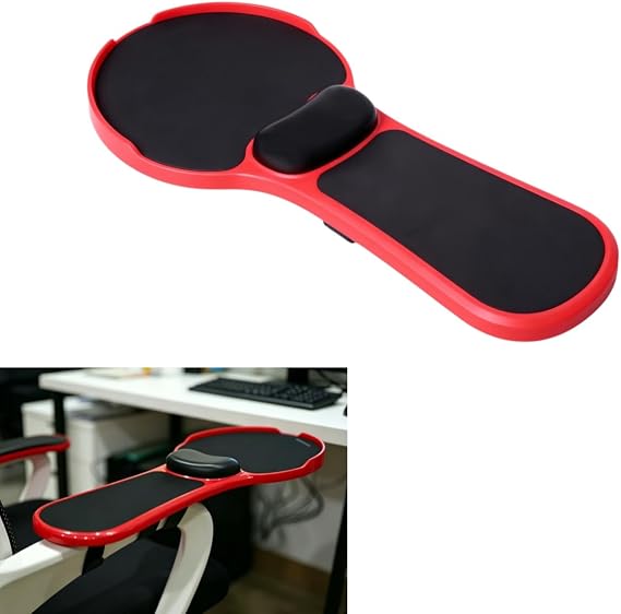 Ergonomic Adjustable Chair Arm Rest Mouse Pad with Wrist Cushion,Mouse Extension Platform Tray with Anti-Fall Baffle, Chair Attachment Arm Support with Straps (Red)