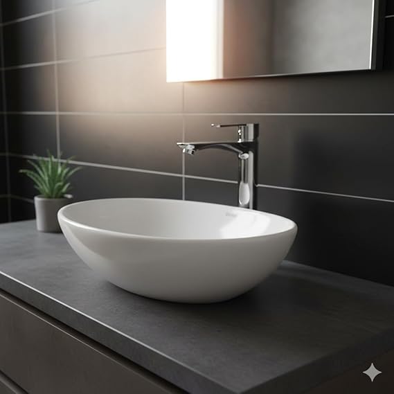 Premium Yüksek Tip Çanak Lavabo Bataryası | 32 cm Boyut | Modern Tasarım Banyo Lavabo Bataryası (Krom Gümüş Renk)