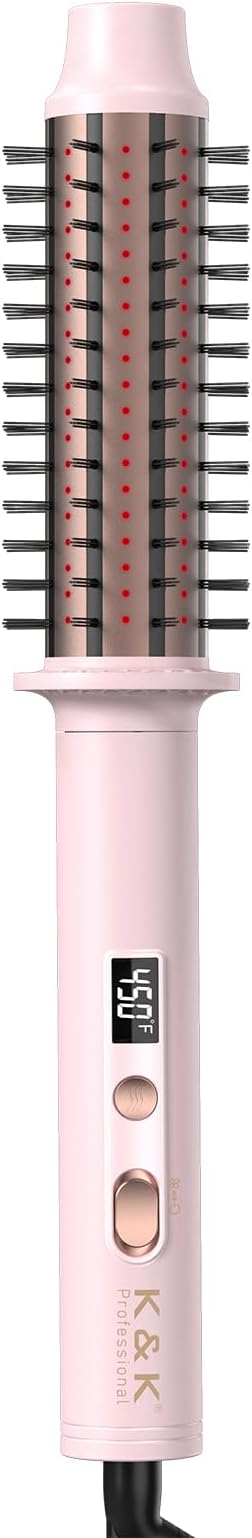 K&K 1.5 Inch Red Light Therapy Infrared Bounce Brush, Heated Thermal Round Brush with Negative Ion Technology, Multiple Heat Settings for Blowout Look with Hair Care Oil, Temperture Contronal