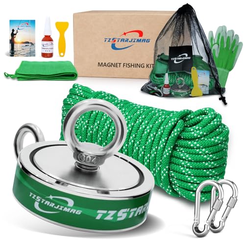 Double Side Magnet Fishing Kit,1700 Lb Super Strong Fishing Magnets kit with 66 Ft Rope,Large Neodymium Magnetic Fishing with Accessories for Treasure&Underwater Cleaning-3.5 Inch