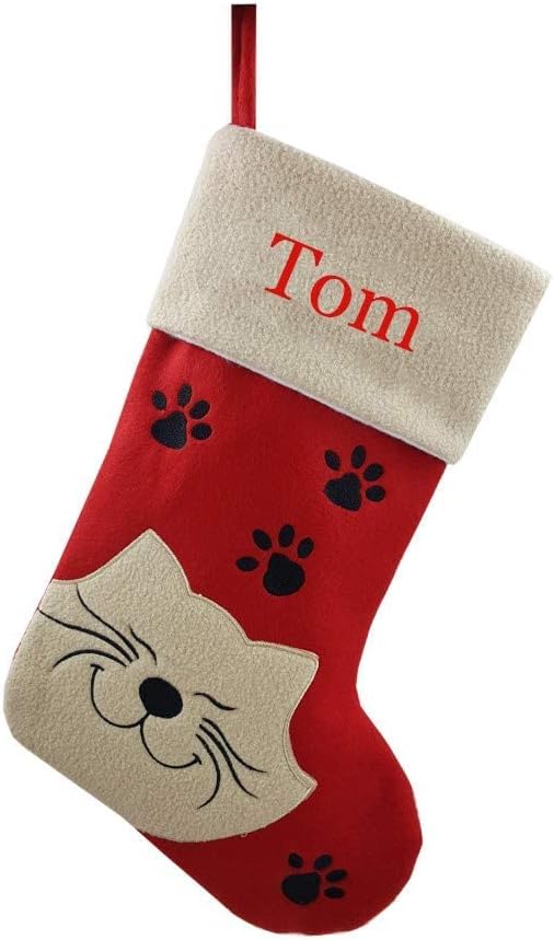 Pet Christmas Personalized Stocking Cat Christmas Personalized Stocking with Embroidery Technology Cat Christmas Stocking Gift Bag (Cat 2)