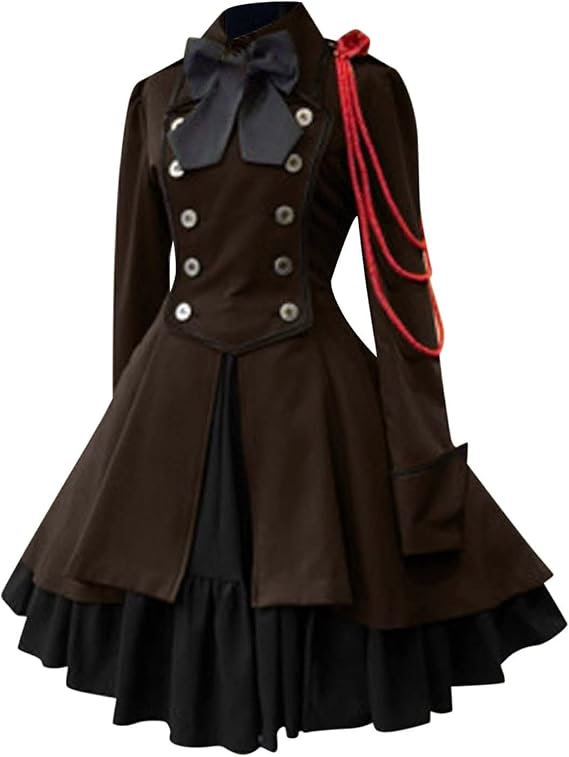 SACFOF Womens Lolita Gothic Dress Vintage Bow Ruffle Steampunk Princess Dress Long Sleeve Renaissance Dress Cosplay Costumes