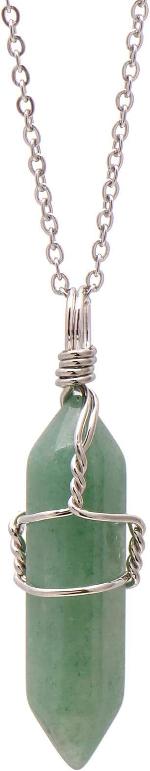 Paialco Hand Wired Natural Aventurine Crystal Point Healing Chakra Pendant Necklace