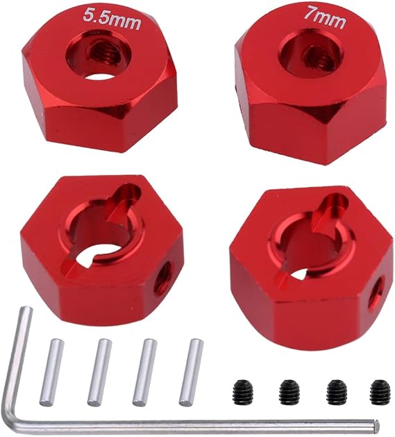 Hobbypark Aluminum 12mm Hex Wheel Hubs for Traxxas 1/10 2WD Slash, Rustler, Stampede,Hop-ups Replacement of Part 1654 3654 (4pcs) (Red)