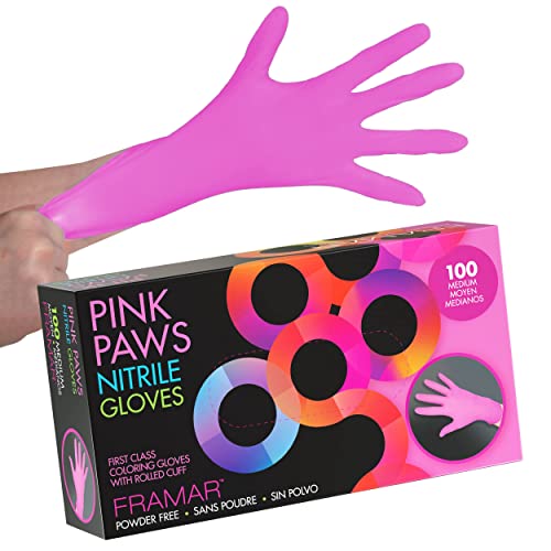 FRAMAR Pink Gloves Disposable Latex Free Pink Nitrile Gloves Medium, Latex Free Glove Medium, Guantes De Nitrilo, For Hair Dye, Salon, Cleaning, Tattoo, Food Prep, Powder Free 100 Pack