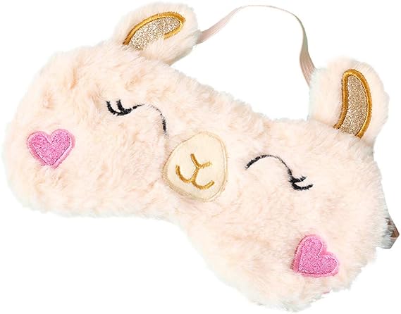 Shinywear Cute Rabbit Sleeping Eye Mask Plush Blindfold Travel Sleep Masks Super Soft Funny Eye Cover for Kids Girls and Adult (Bling Love Heart Face Alpaca)
