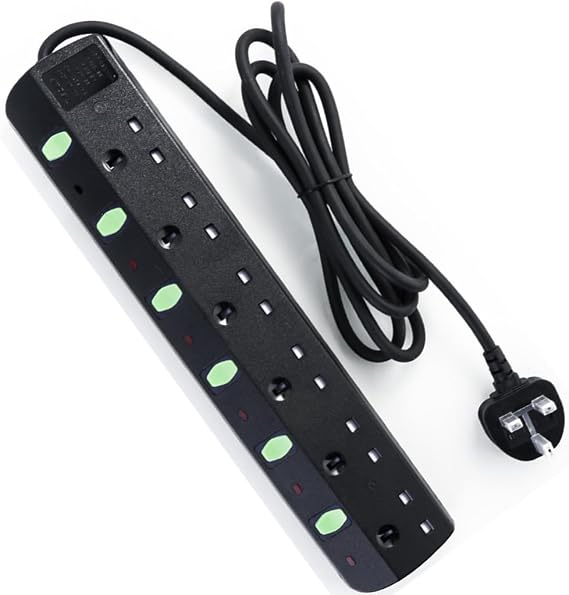 Extension Lead Surge Protection Individual Switches 6 Way 2M Home