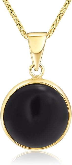 ADITA GOLD Solid 14K Gold Onyx Pendant Only for Women