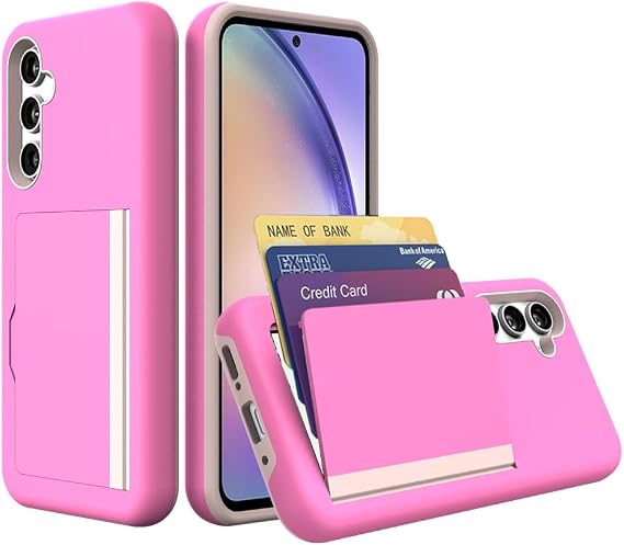 Galaxy S24 Case with Card Holder,Credit Card Slot Protective Wallet Case for Samung Galaxy S24 - Pink