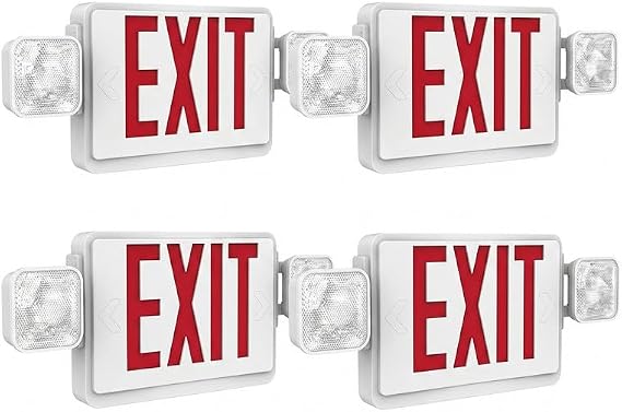 Double Sided LED Emergency EXIT Sign, Exit Combo Remote Capable, Two LED Lights, Backup Battery, US Standard Red Letter, Commercial Grade, 120-277V, FireResistant(UL 94V-0) - 4 Pack