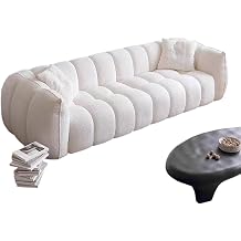 Sofa, Air Sofa, 2 Seats, Compact Sofa, Pumpkin Shape, Lamb's Hair & Fur Material, French Style, Cream, Modern Simple Design, Cloud-like Sitting, Living Room White, 70.9 x 39.4 x 27.6 inches 180