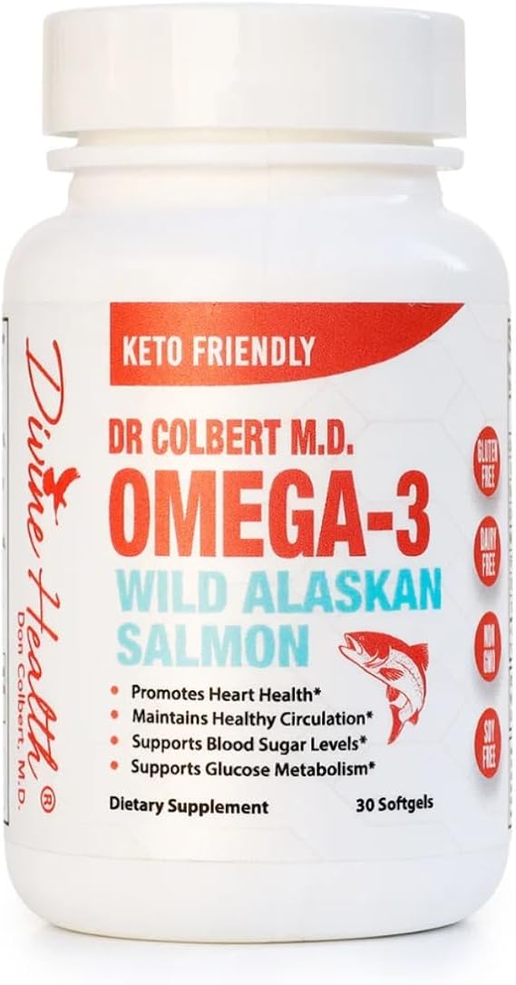 Dr. Colbert, MD Wild Alaskan Salmon Omega-3 | 1,000mg Salmon Oil | Omega-3, | DHA & EPA | 30 Day Supply | 30 Softgels
