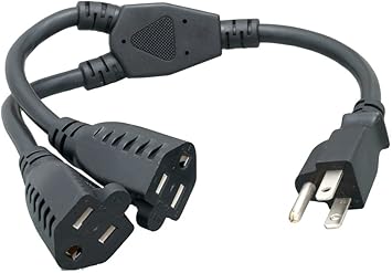Cablelera Power Cord Extension and Splitter, NEMA 5-15P to NEMA 5-15R x 2, 16 AWG, 13A, 125V ZWACPQAG-14 Black