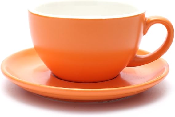 Coffeezone Ceramic Latte Art Cup and Saucer for Latte & Cappuccino, Mate for Coffee Shop and Barista (Matte Orange, 10.5 oz)