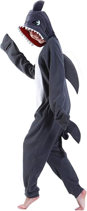 dressfan Cartoon Unisex Animal Grey Shark Costume Pajamas Adult Kids Teen Women Men